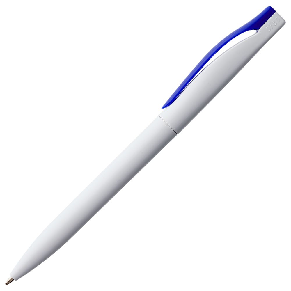 Ручка шариковая Pin, белая с синим заказать под нанесение логотипа
