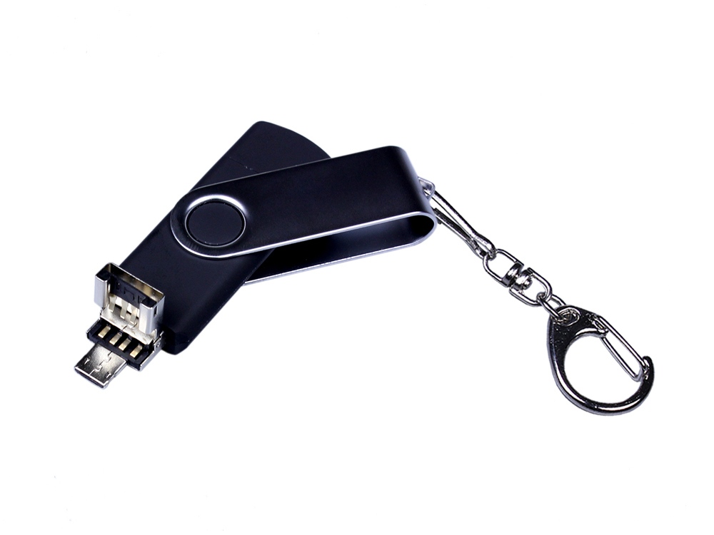 USB 2.0/micro USB/Type-C- флешка на 32 Гб c поворотным механизмом на заказ с логотипом компании