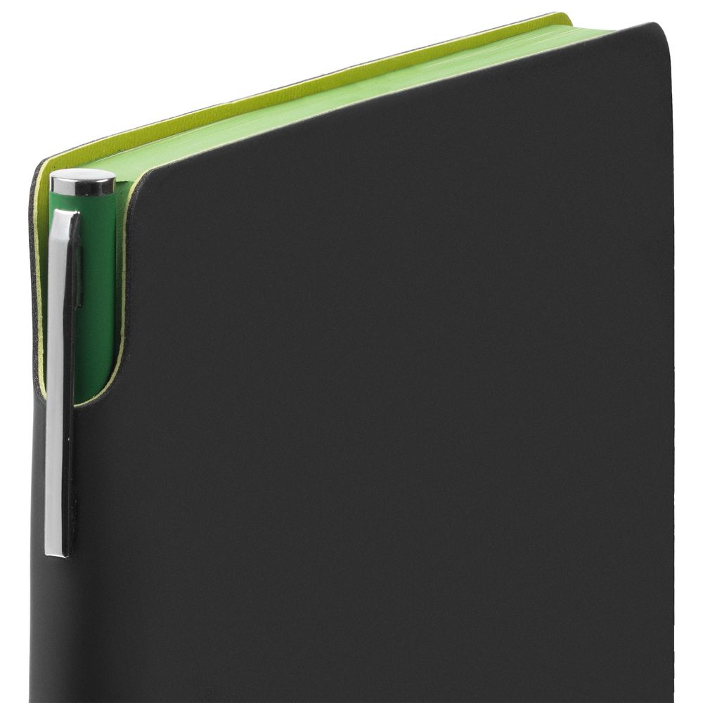 Ежедневник Flexpen Black, недатированный, черный с зеленым на заказ с логотипом компании