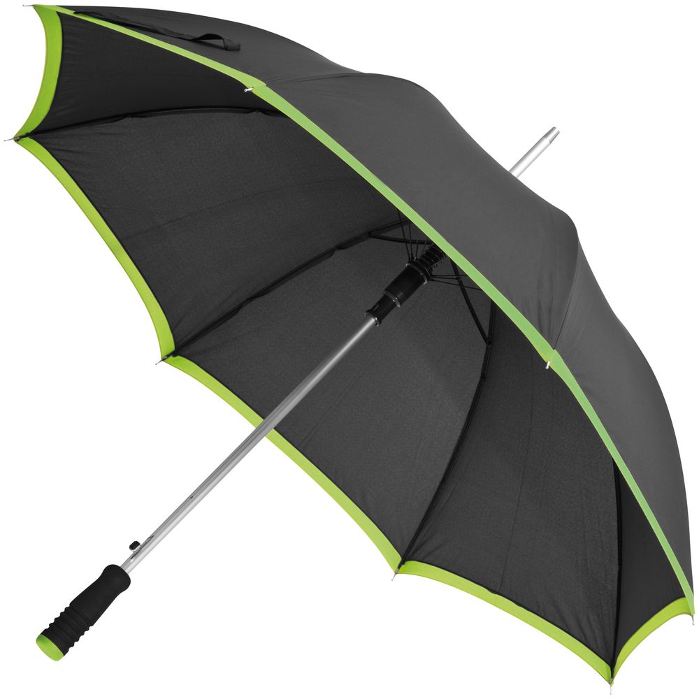 Зонт-трость Highlight, черный с зеленым оптом под нанесение